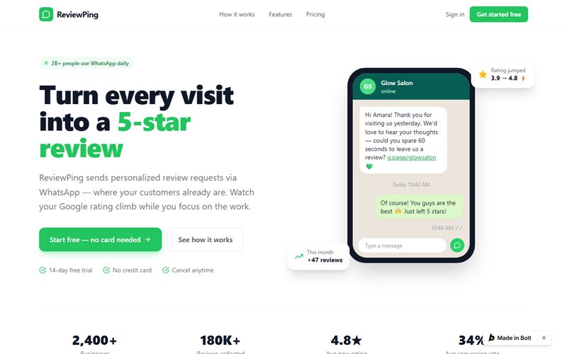 Screenshot of reviewping